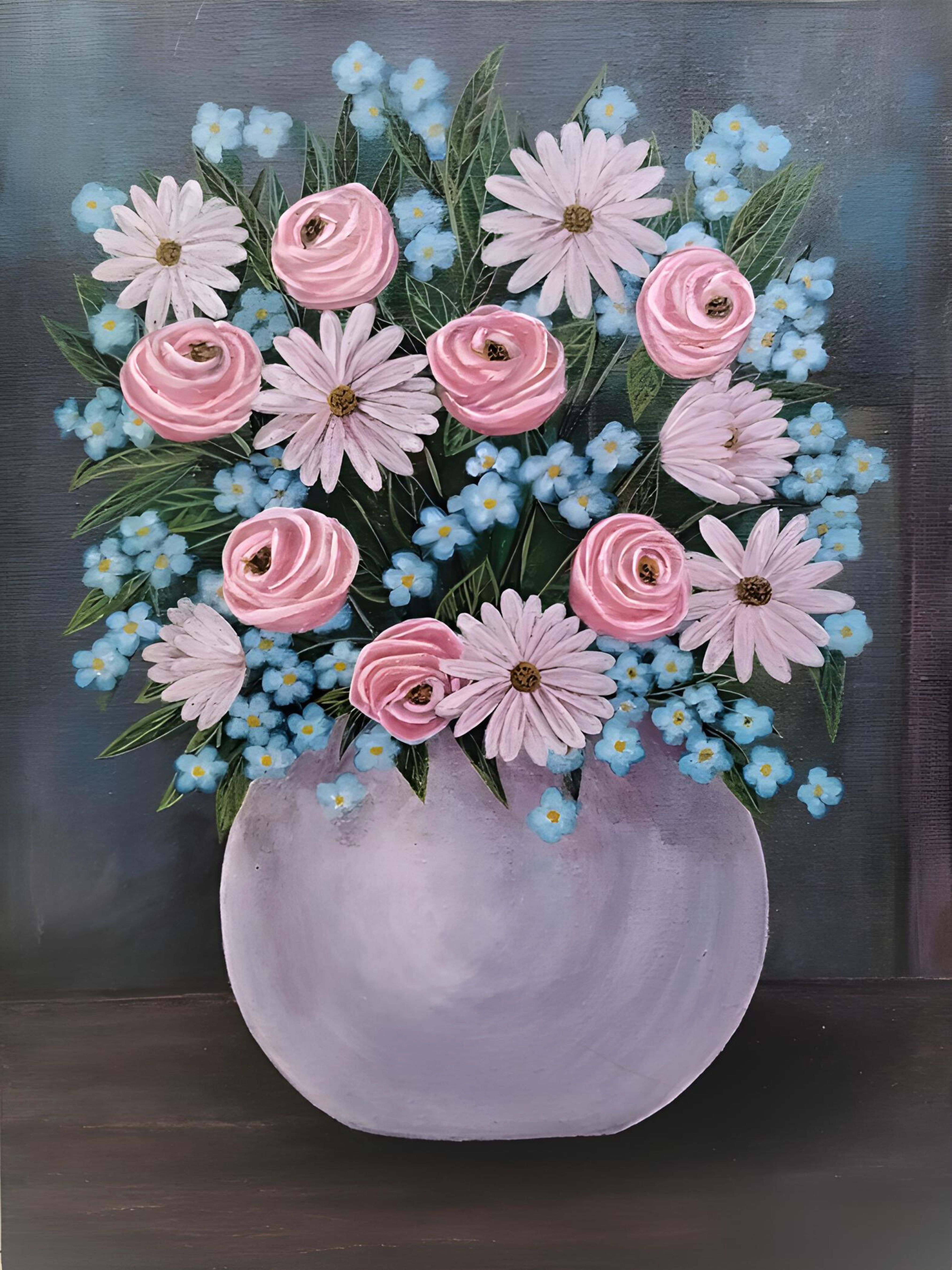 Acrylic Floral Painting Step by Step Process – A Vase of Flowers on Canvas