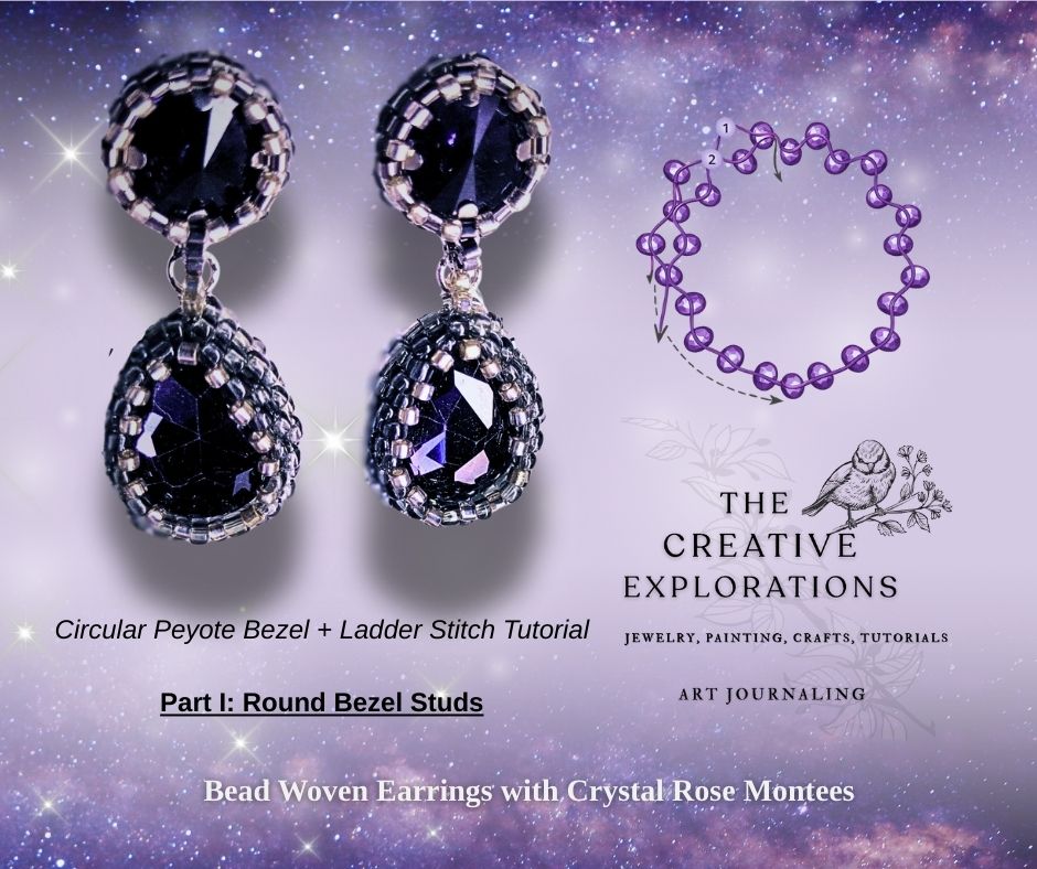 Bead Woven Earrings with Sew-On Crystals and Seed Beads, Tutorial Part 1: Round Crystal Bezel Studs